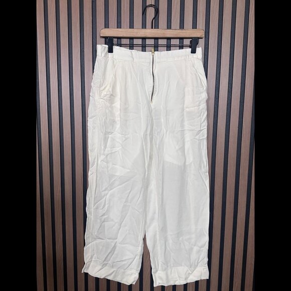 Celine Trousers 38 Womens Ivory High Rise Silk Blend Cropped Pants - Picture 1 of 9
